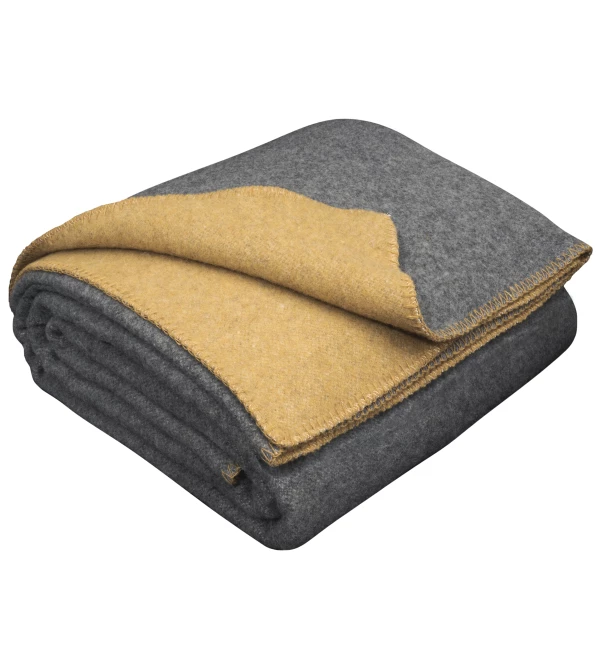 80% Merino Wolldecke LoveYouHome (150x215 cm / Grau und Senf)